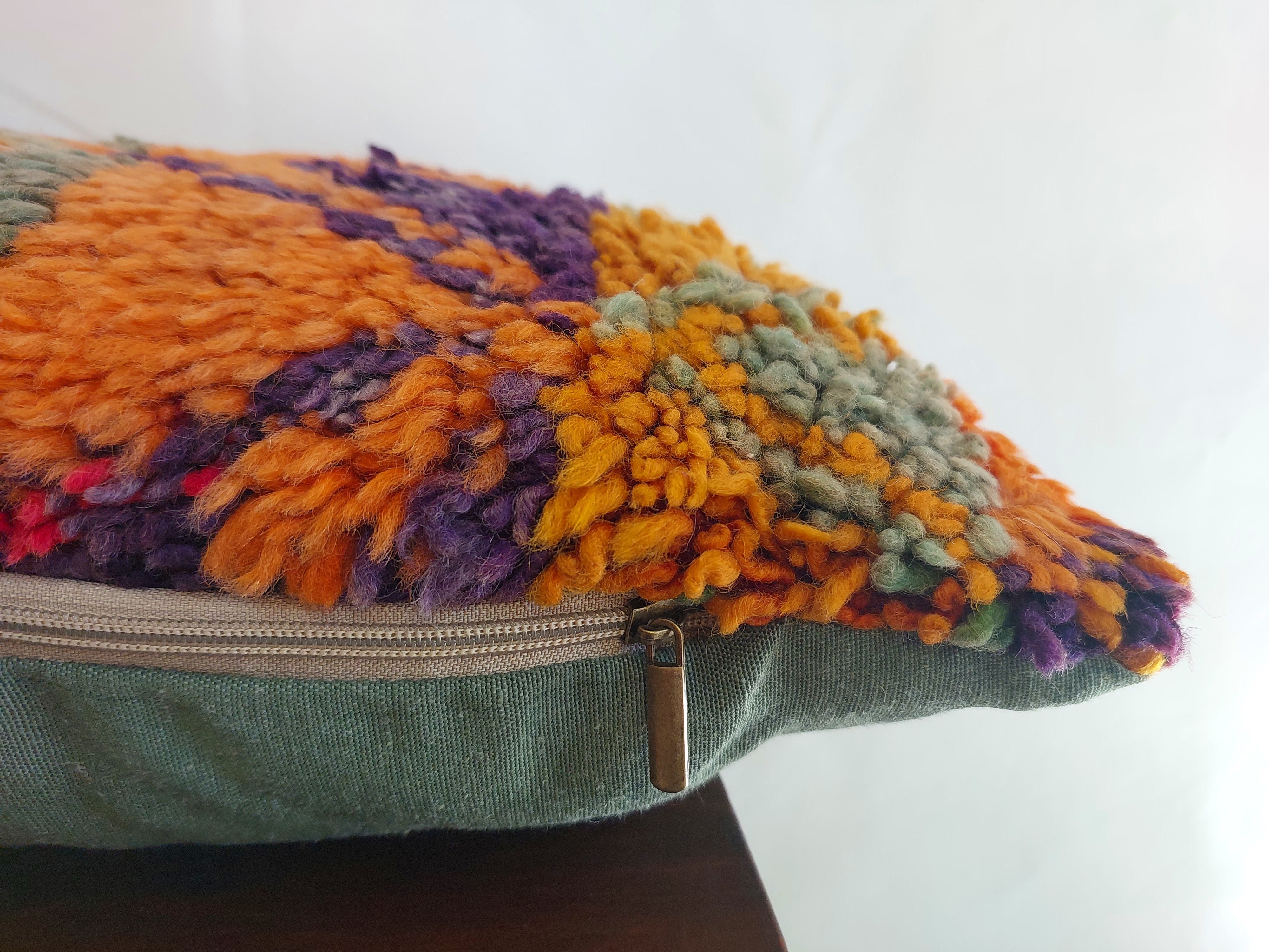 Aït Bou Ichaouen Moroccan Pillow - Handmade Berber Wool Cushion 14x24 - Vintage Colorful Boho Lumbar Pillow - Authentic Tribal Moroccan Deco MoroccanBazzArts