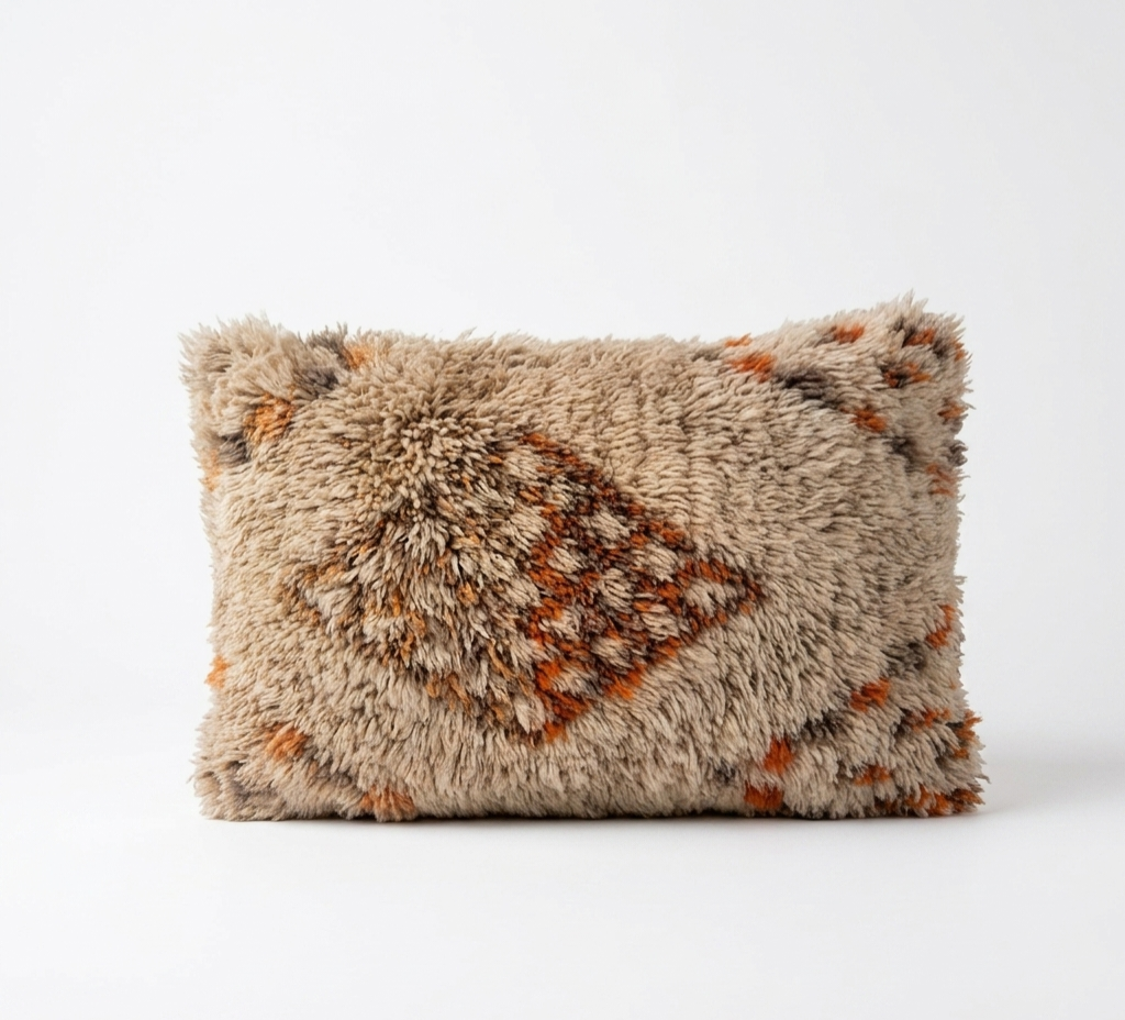 Vintage Beni Ourain Wool Pillow Cover | 16" x 25" MoroccanBazzArts