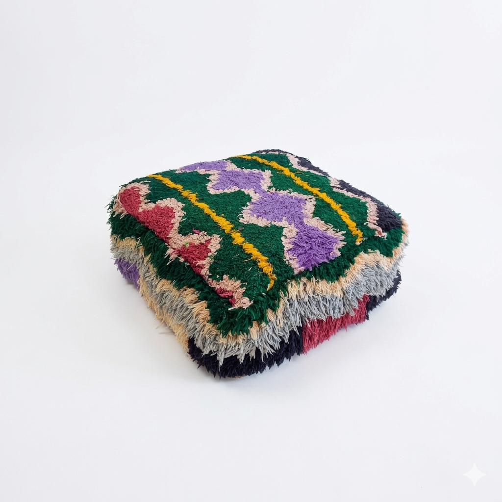 Colorful Vintage Berber Floor Cushion | Upcycled Handloomed Cotton Pouf | Boho Moroccan Seating MoroccanBazzArts.