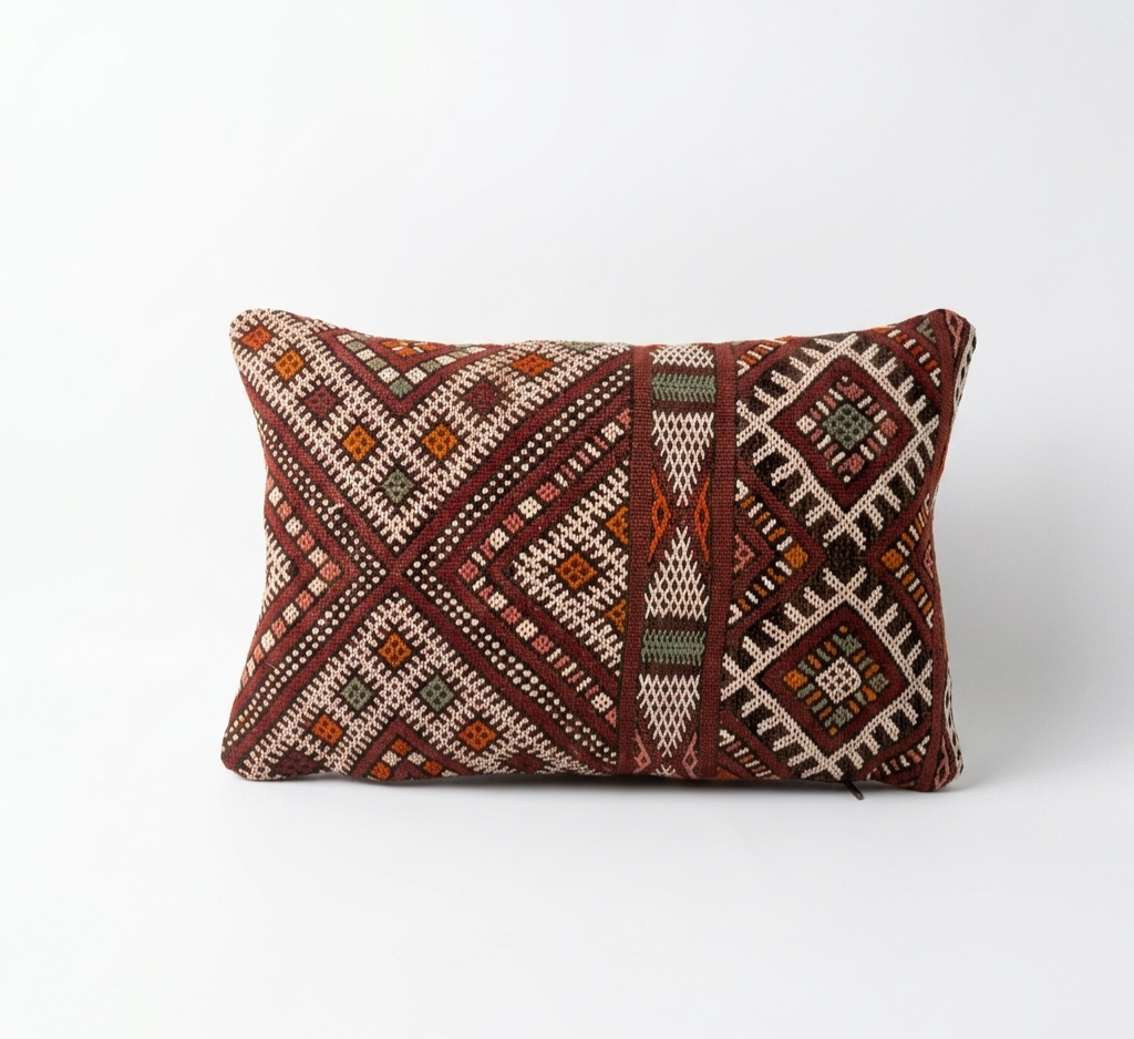 Decorative pillow with geometric pattern on a white background