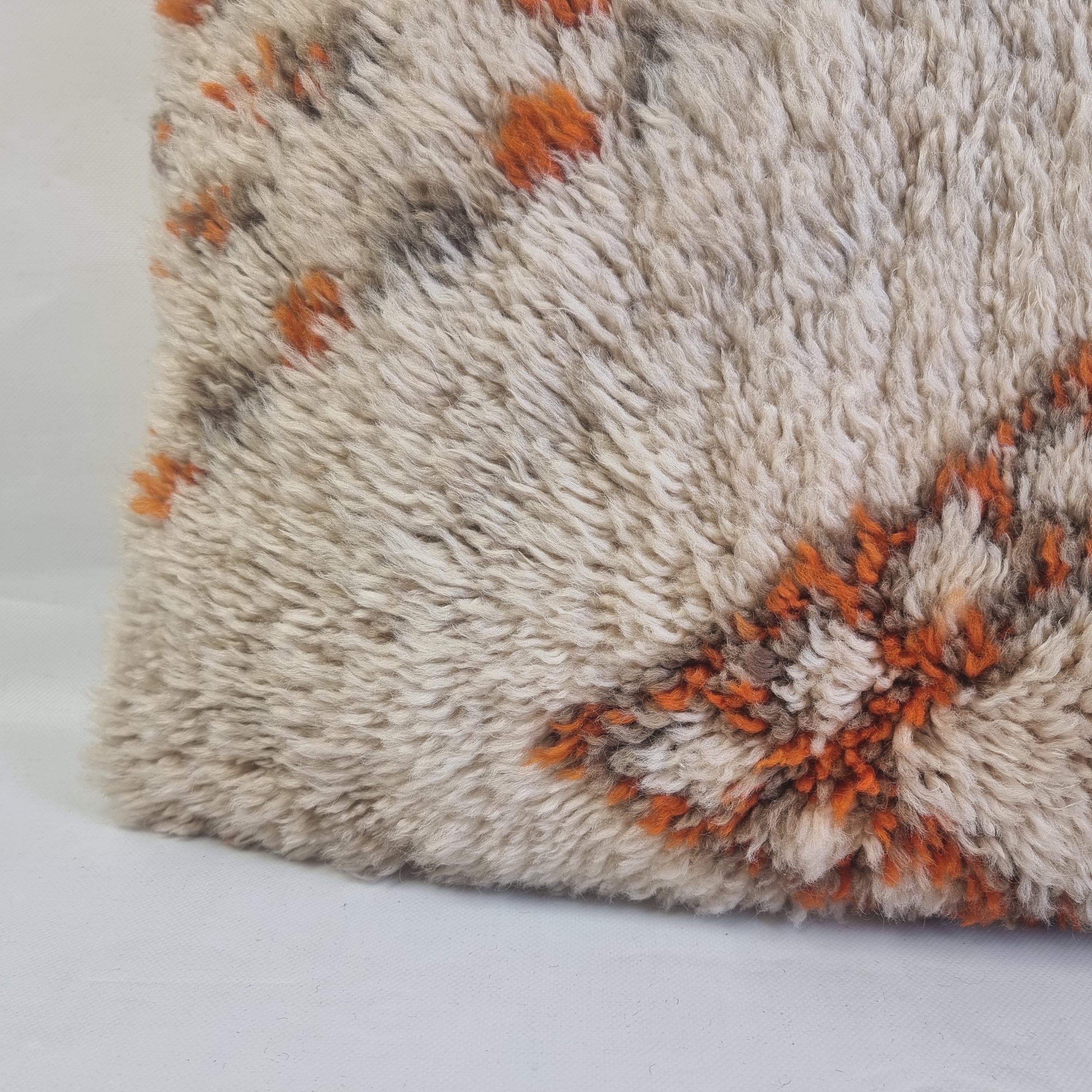 Authentic Vintage Beni Ourain  Pillow Cover | Ivory, Orange & Gray (16" x 25") MoroccanBazzArts