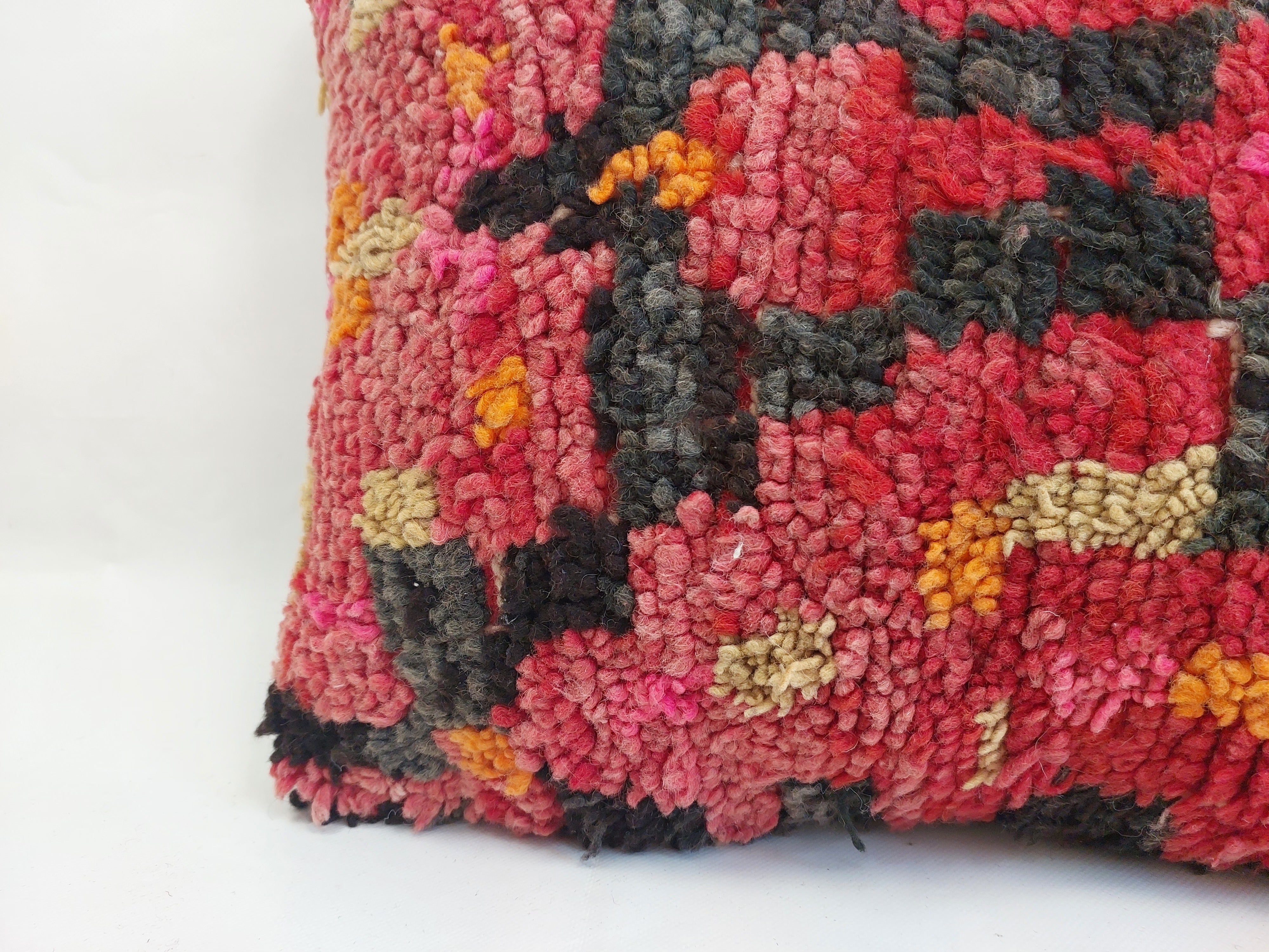 Authentic Aït Bou Ichaouen Moroccan Pillow 17x27 | Original Handmade Berber Wool Lumbar Cushion | Colorful Boho Textured Throw Pillow Cover MoroccanBazzArts