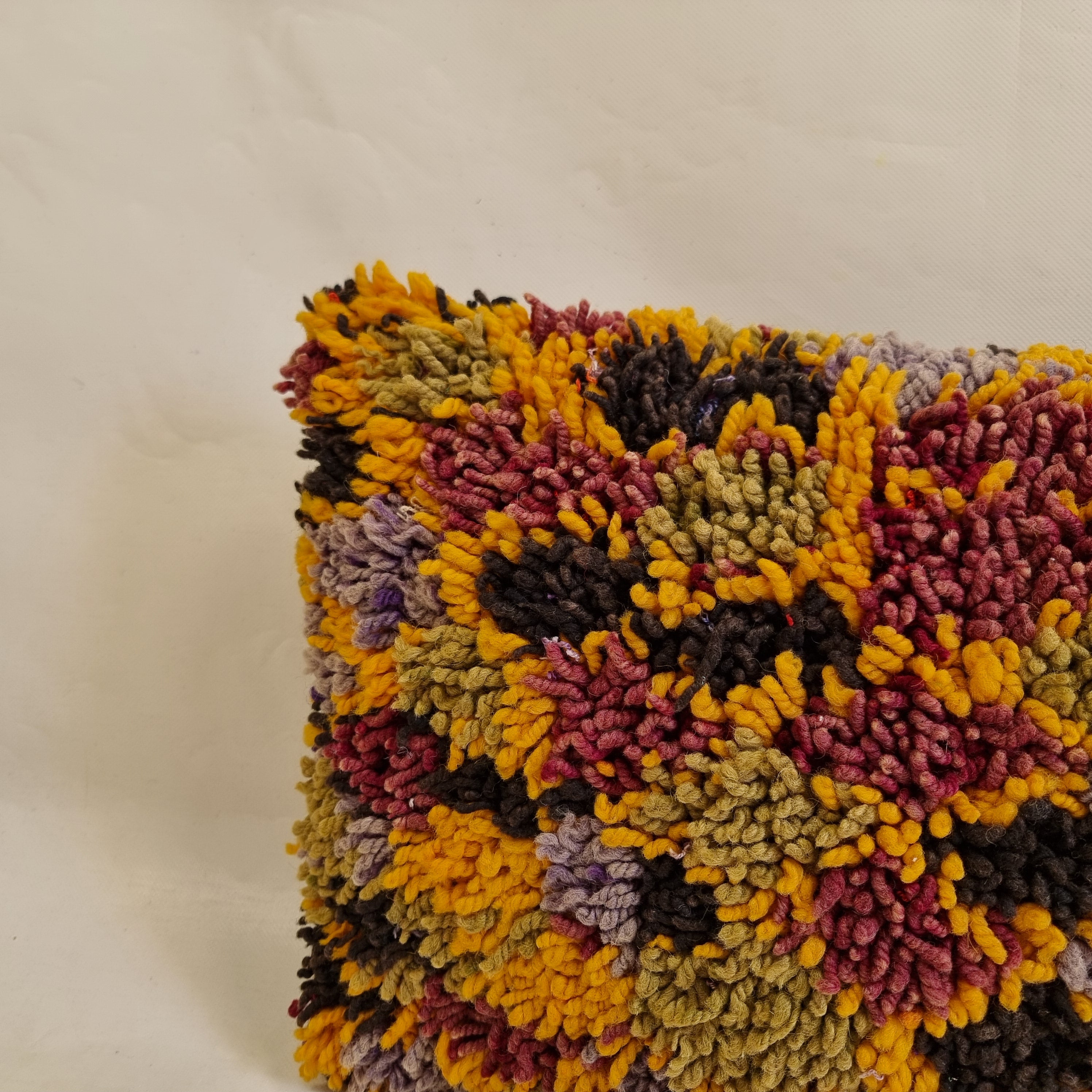 Authentic Aït Bou Ichaouen Berber Lumbar Pillow | Vintage Hand-Knotted Wool | 14" x 25" MoroccanBazzArts