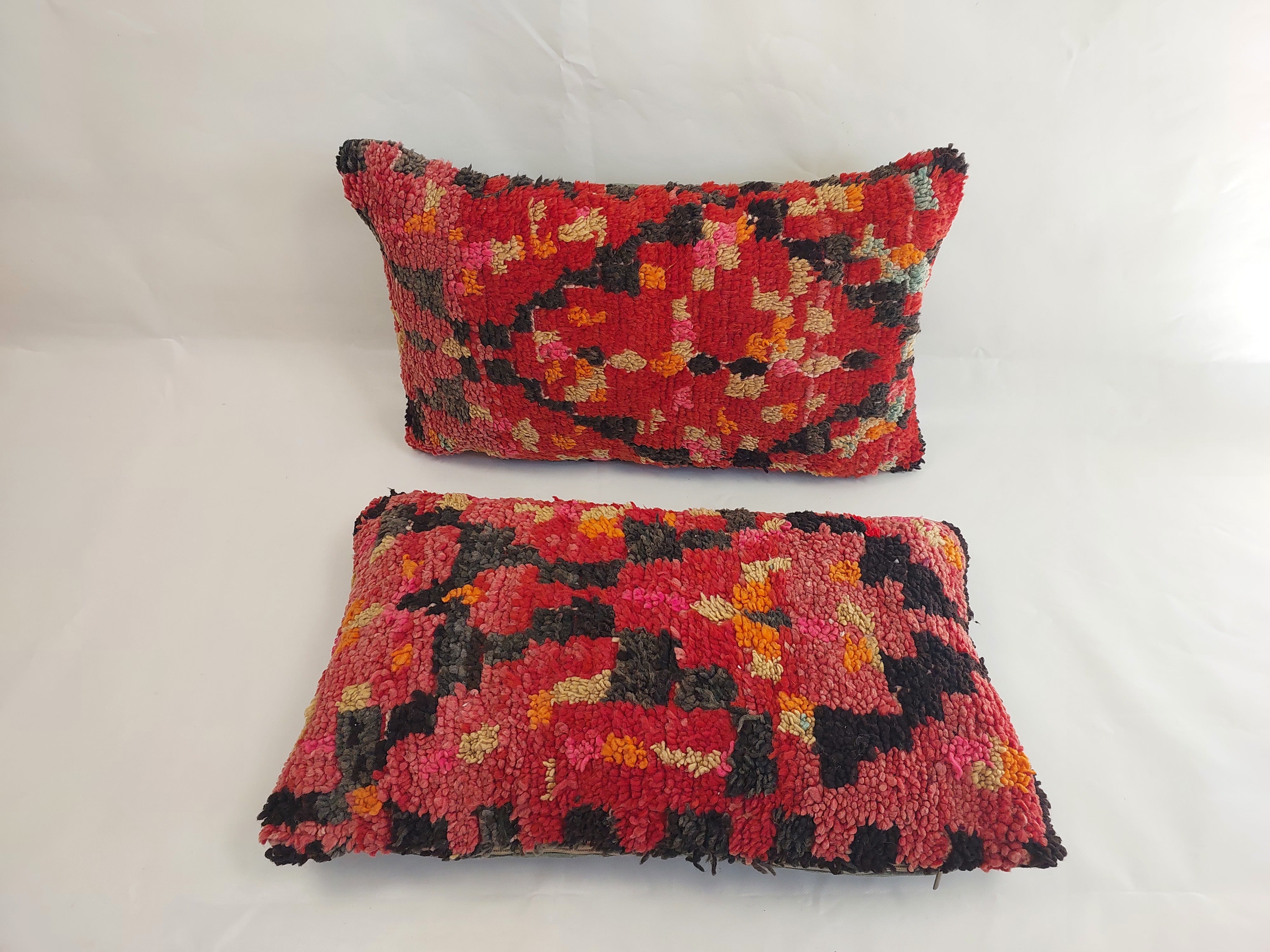 Authentic Aït Bou Ichaouen Moroccan Pillow 17x27 | Original Handmade Berber Wool Lumbar Cushion | Colorful Boho Textured Throw Pillow Cover MoroccanBazzArts